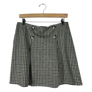 Limonata Houndstooth Plaid Mini Skirt Brown Preppy Button Detail Size L